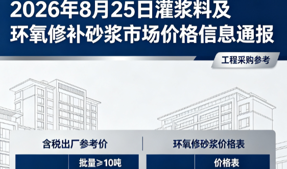 阳江镇2026年8月25日灌浆料及环氧修补砂浆市场价格信息通报